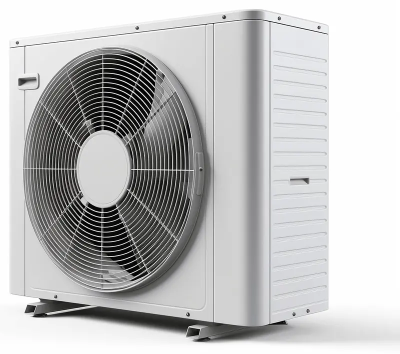 A white air source heat pump unit